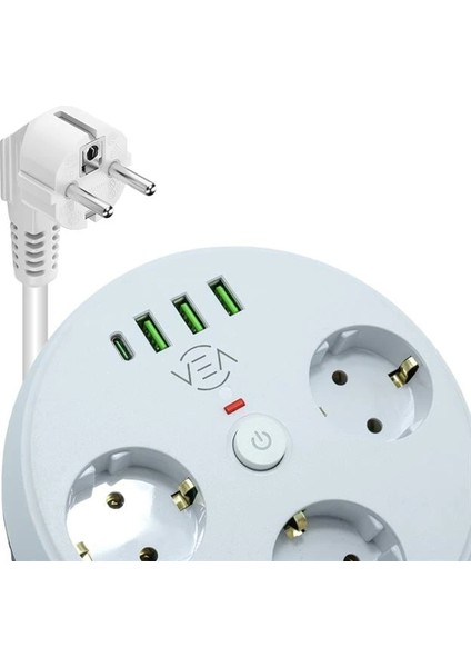 VE-26583 3'lü 1.5 Metre Kablolu 3 USB / Type-C Girişli Akım Korumalı Grup Priz modelleri