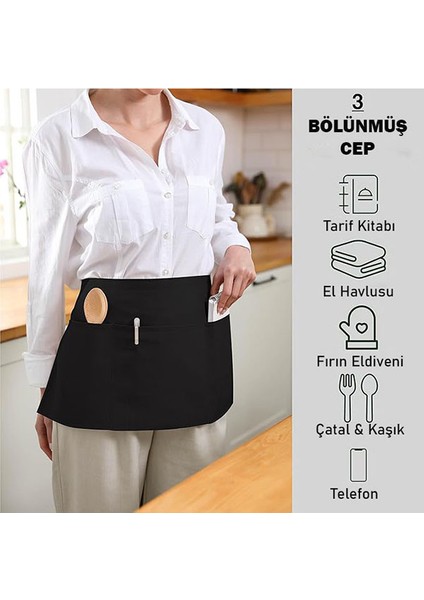 Cafe Barista Kuaför Barmen Çiçekçi Belden Yarım Duck Keten Mutfak Önlük Siyah modelleri