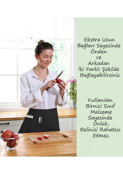 Cafe Barista Kuaför Barmen Çiçekçi Belden Yarım Duck Keten Mutfak Önlük Siyah fırsatları