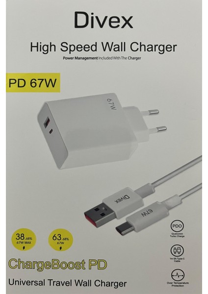 Akım Korumalı USB ve Type-C Portlu 5.0 Amper 67 Watt Hızlı Şarj Adaptörü + 1 Metre Type-C Kablo Hediye fırsatları