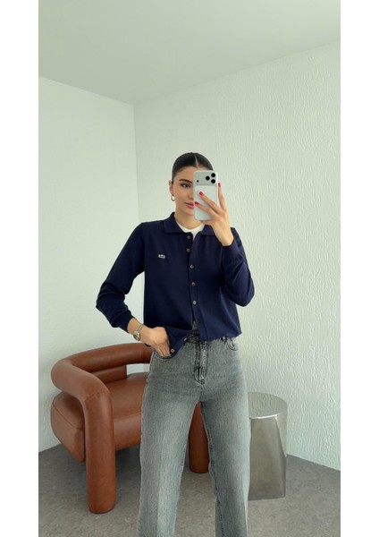 Polo Yaka Lacivert Hırka