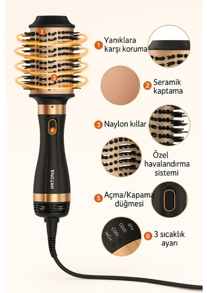 Hyundai HC-092 5’i 1 Arada Saç Şekillendirici Profesyonel Hızlı Kurutma ve Şekillendirme Için modelleri