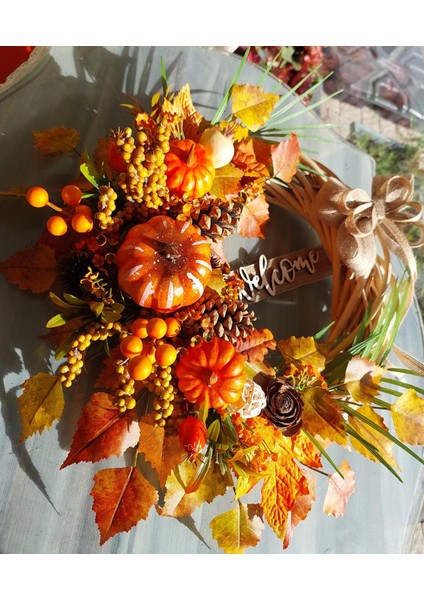 Balkabaklı Kapı Süsü 35 Cm, Dekor, Hediye, Kabak, Ev Dekor, Çelenk, Hallowen, Sonbahar