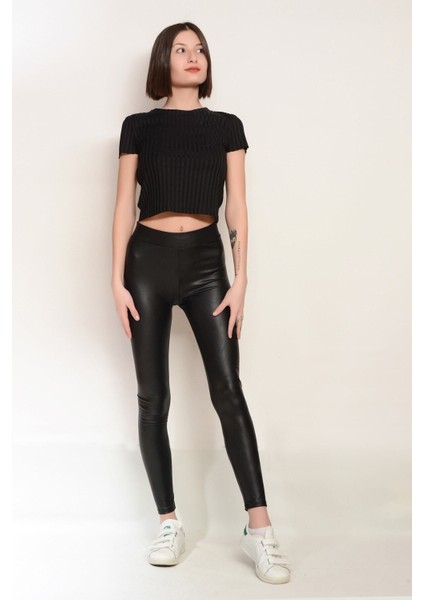Kadın Elastan, Toparlayıcı, Fit Görüntü, Ince Yazlık Deri, Siyah Tayt fiyatları