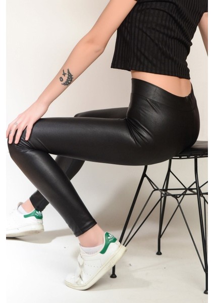 Kadın Elastan, Toparlayıcı, Fit Görüntü, Ince Yazlık Deri, Siyah Tayt fırsatları