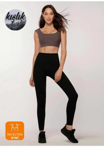 Korseli Siyah Kışlık Toparlayıcı Şardonlu Yüksek Bel Örme Çelik Tayt modelleri