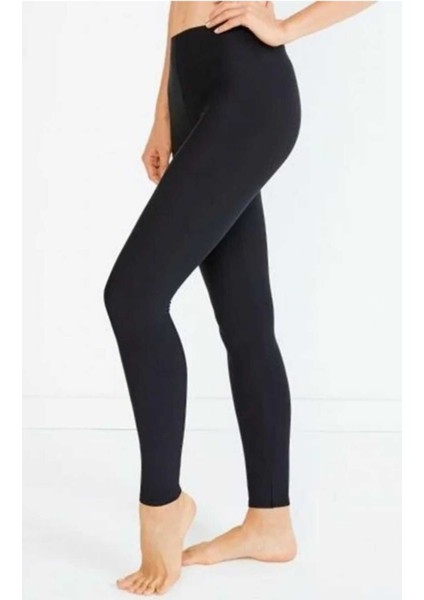Kadın Siyah Uzun Şardonlu Termal Tayt