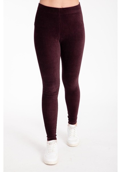 Vogsign Kadın Fitilli Kadife Yüksek Bel Tayt 618 Bordo
