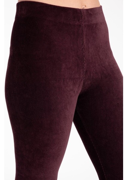 Vogsign Kadın Fitilli Kadife Yüksek Bel Tayt 618 Bordo modelleri