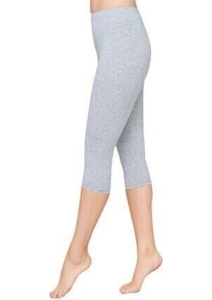 Kadın Gri Penye Elastan Düz Desensiz Yüksek Bel Dizaltı Kapri Tayt fiyatları