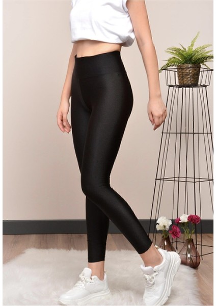 Toparlayıcı Parlak Siyah Disco Tayt