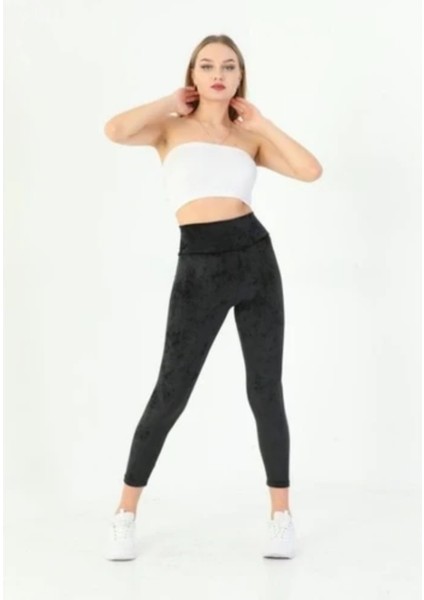 Fransız Kadife Yüksek Bel Tayt