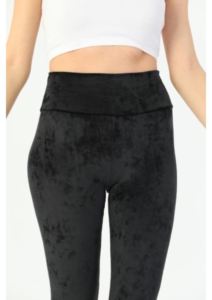 Yüksek Bel Fransız Siyah Kadife Tayt modelleri