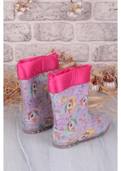 7061 Pembe Uniko Figürlü Içi Peluşlu Su Geçirmez Kız Çocuk Kar Yağmur Çizmesi fırsatları