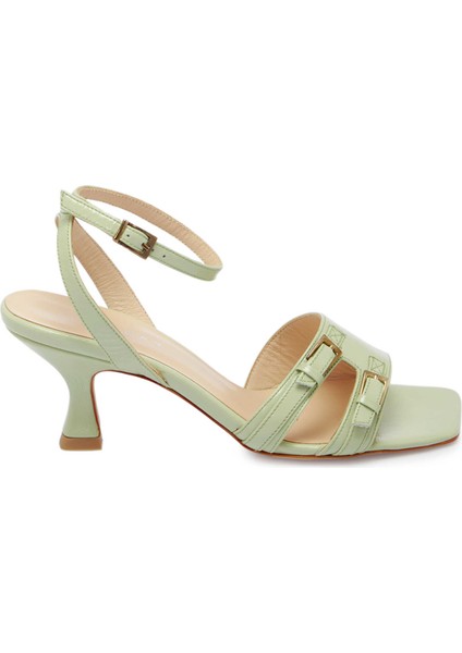 Yeşil Hakiki Rugan Deri Kadın Topuklu Ayakkabı - K24Y1AY67185-B8R