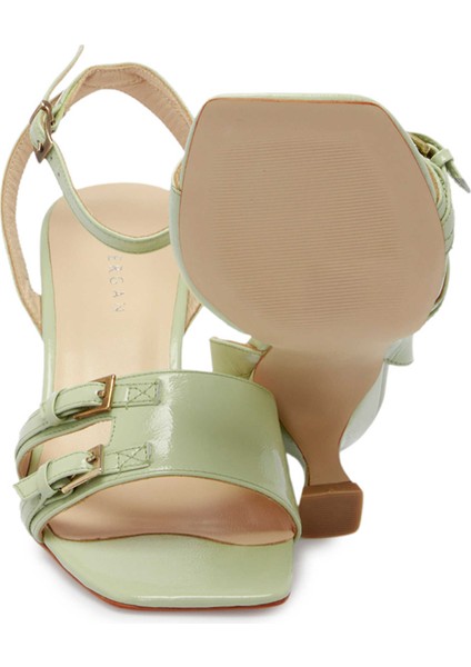 Yeşil Hakiki Rugan Deri Kadın Topuklu Ayakkabı - K24Y1AY67185-B8R