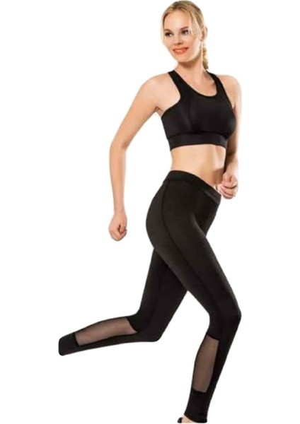 4080 Kadın Dalgıç Transparan Modelli Siyah Yüksek Bel Tayt modelleri