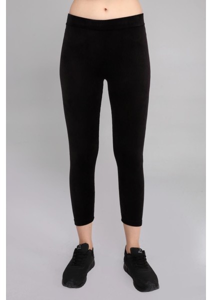 Siyah Yüksek Bel Full Likralı Toparlayıcı Fitilli Kışlık Kadife Tayt fiyatları