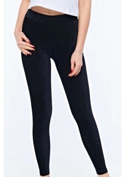 Siyah Yüksek Bel Kadife Tayt