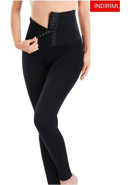 Kadın Siyah Beli Agraflı Korseli Tayt Bel Korseli Tayt modelleri