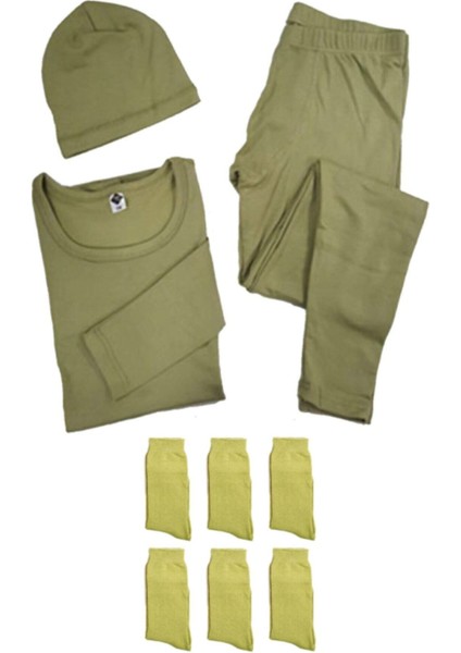 Erkek Haki Askeri Termal Takım + 6 Çift Çorap + Bere