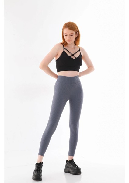 Kadın Yüksek Bel Rahat Şardonlu Kışlık Fitilli Korseli Tayt