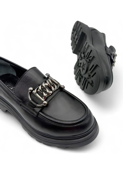 Aurenza Zincir Toka Detaylı Siyah Hakiki Deri Maskülen Kadın Loafer indirimleri
