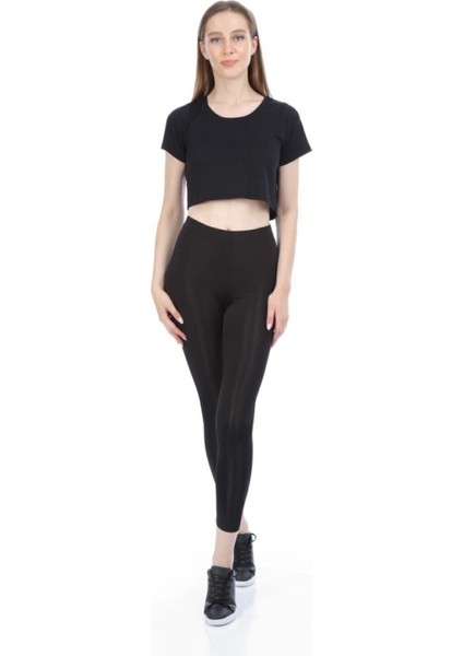 Kadın Siyah Parlak Yüksek Bel Toparlayıcı Disko Tayt