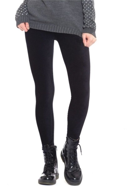 Kadın Siyah Fitilli Kadife Tayt