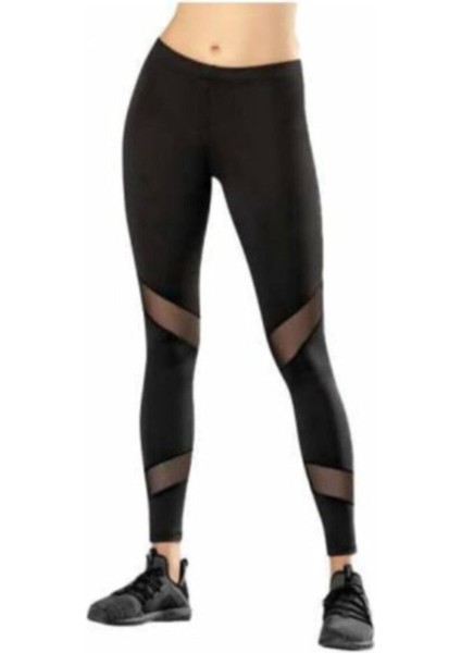 Kadın Siyah Tül Detaylı Tayt 4084