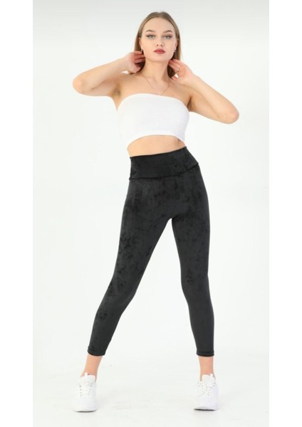 Fransız Kadife Yüksel Bel Tayt