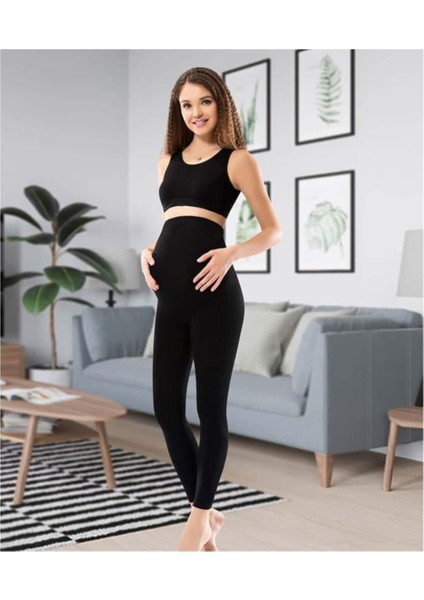 Kadın Siyah Likralı Hamile Tayt