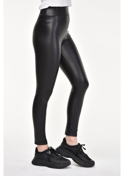 Siyah Içi Peluş Tüylü Yüksek Bel Deri Tayt modelleri