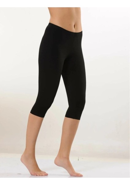 Kadın Pamuk Siyah Diz Altı Kapri Tayt & Rahat Doku modelleri