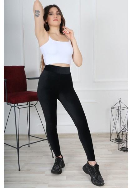 Toparlayıcı Yüksek Bel Fitilli Siyah Kadife Tayt fiyatları