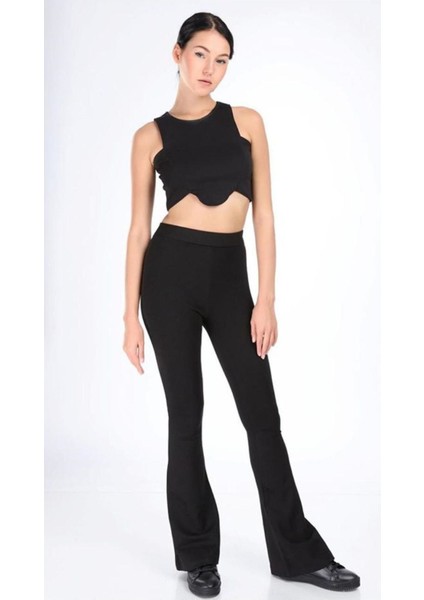 Kadın Siyah Ispanyol Paça Çelik Örme Tayt