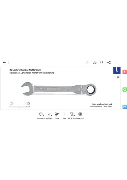 Mafsallı Cırcır Kombine Anahtar 9mm