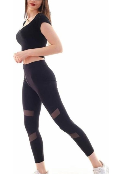 Yüksek Bel, Kemerli Tül Detaylı Toparlayıcı Tayt