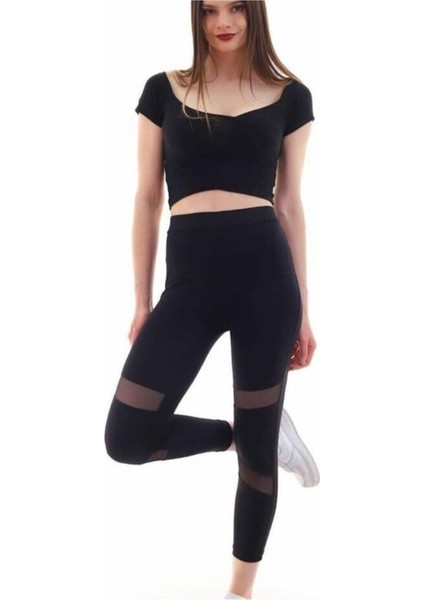 Yüksek Bel, Kemerli Tül Detaylı Toparlayıcı Tayt modelleri