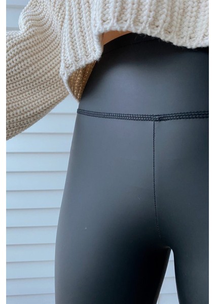 Kadın Siyah Yüksek Bel Mat Deri Tayt modelleri