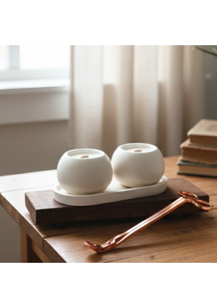 Dekoratif 2'li Coconut Kokulu Mum ve Oval Tabak Set 3'lü Şamdanlık Set Şamdan Orta Sehpa Objeler fiyatları