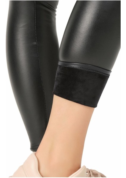 Kadın Yüksek Bel Siyah Içi Peluş Kışlık Deri Tayt fiyatları