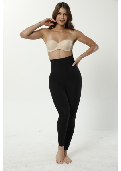 Diz Yapmayan Lazer Kesim Yüksek Bel Korseli Kadın Tayt(Iki Beden Küçültür)