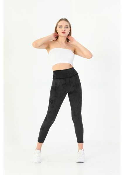 Vogsign 478 Kadın Siyah Fransız Kadife Toparlayıcı Yüksek Bel Tayt