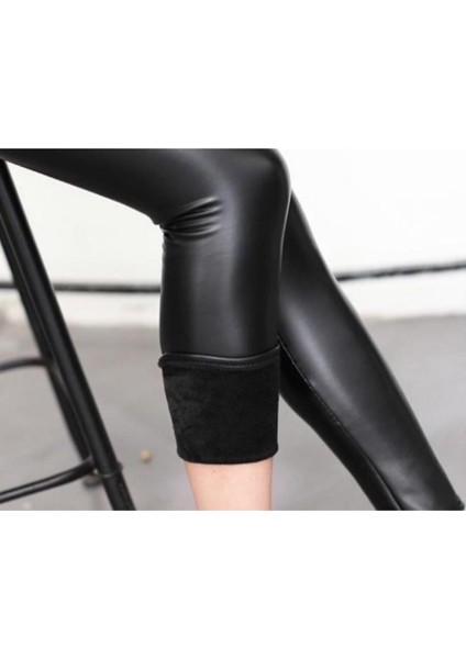 Kadın Yüksek Bel Içi Şardonlu Deri Tayt modelleri