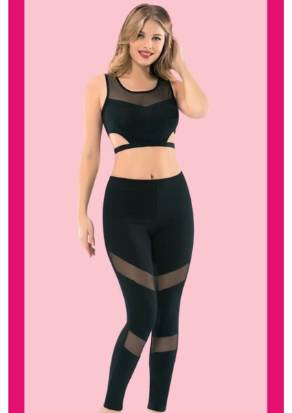 Kadın Tül Detay Pamuklu Tayt