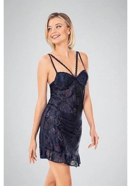 Lacivert Dantel Işlemeli 2li Sabahlık Takımı fiyatları