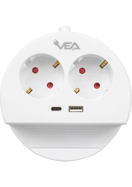 Ve- G1102C 2'li Usb+ Type-C Girişli Anahtarlı 1.5 Metre Grup Priz