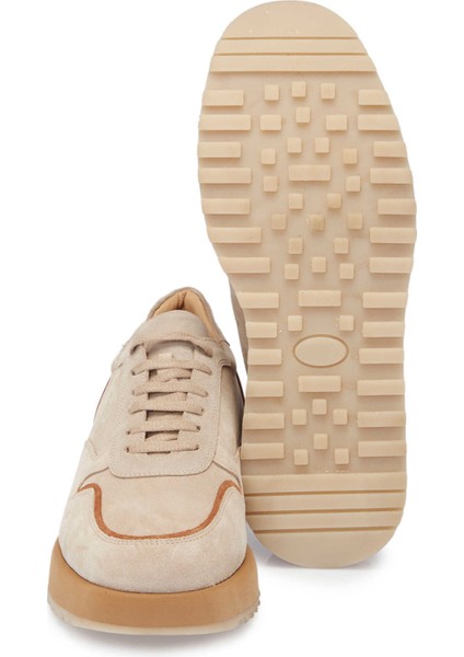 Bej Hakiki Süet Deri Erkek Sneaker - E24I1AY56723-B79