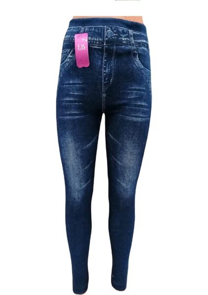 Kadın Kot Desenli Ultra Esnek Kot Görünümlü Tayt